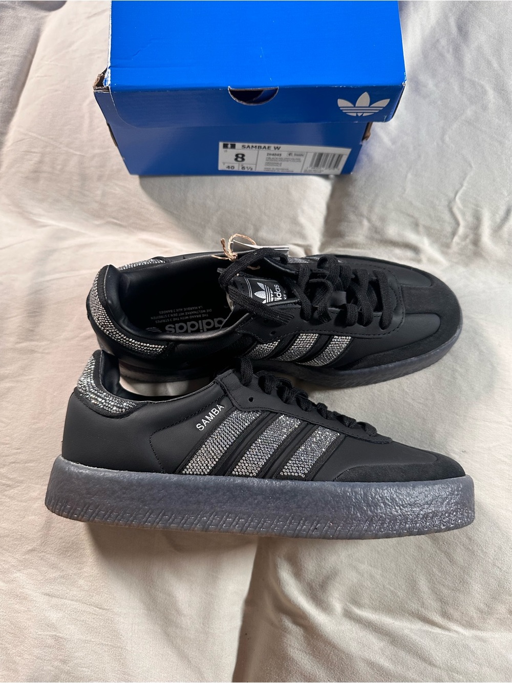 Adidas Women SAMBAE Triple Black Bedazzled Stripes US 8 UK 6.5  IH4045 NWB - Picture 4 of 10